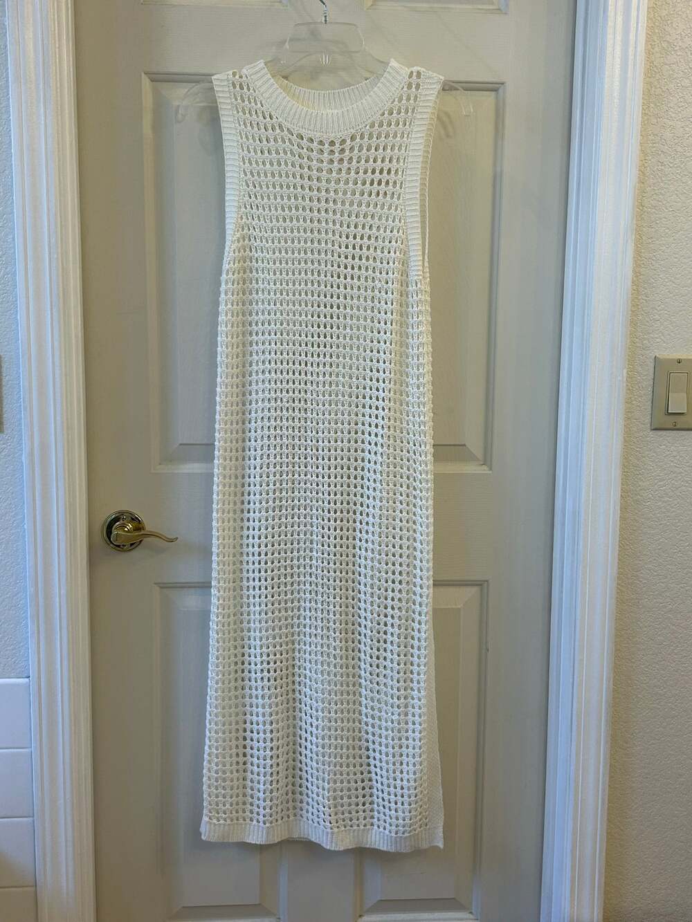 Shade & Shore Ivory Open Knit Crochet Maxi Dress M Beach Cover Up Coastal Boho